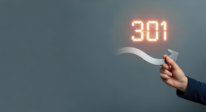 Hand holding arrow pointing towards glowing 301 redirect numbers against dark background concept for web migration