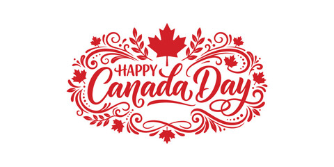 Happy canada day greeting with maple leaves and floral design © Ruhina