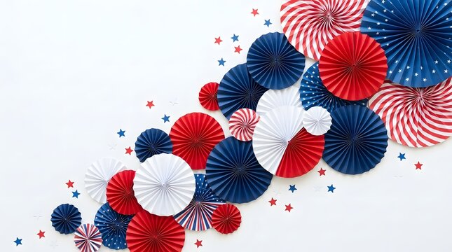 Festive 4th july decorations paper fans stars patriotic holiday layout