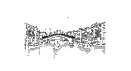 Fototapeta premium Bridge over water with boats.