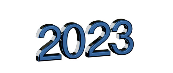 Stylish 3D metallic blue 2023 numbers on a bright white background for new year greetings © vegefox.com