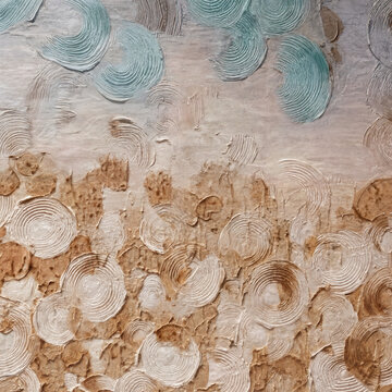 Currents of Clay - The composition transitions beautifully from a dense, earthy foundation of warm ochres and creams into a lighter, atmospheric upper zone kissed with cool seafoam teal.