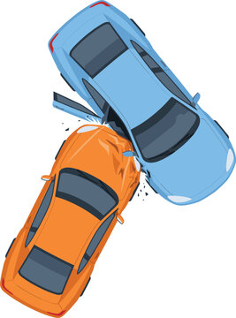 Car accident side collision vector illustration, top view auto crash transport insurance claim safety graphic
