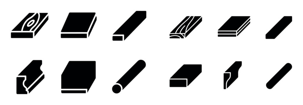 Wood icons with plank log beam silhouette