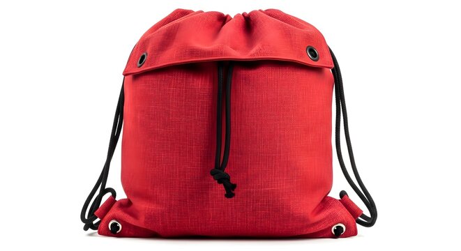 Red drawstring backpack isolated on white background
