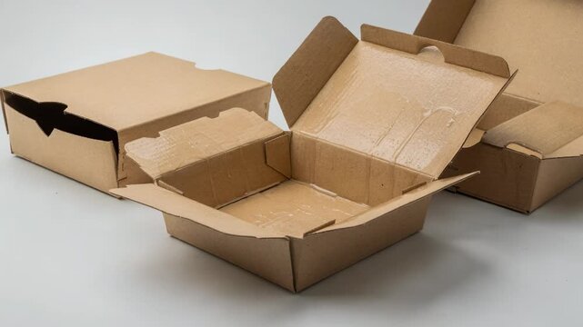 Medium shot focusing on waterbased barrier coating on takeaway boxes illustrating innovative plasticfree packaging solutions for food containers.