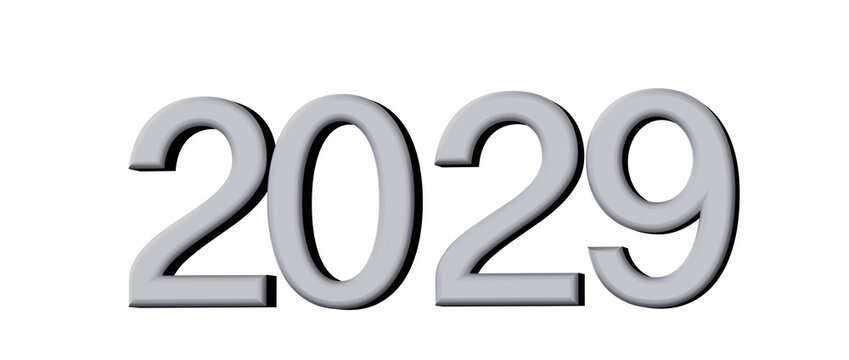 2029 year number on white. Future concept, time, date, new year, planning. Isolated element, year il