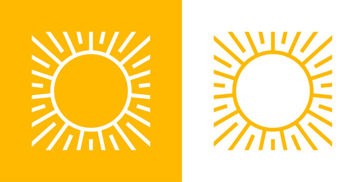 Logotipo abstracto de sol. Iconos de sol con centro circular y rayos alrededor con l&iacute;neas, en dos colores diferentes 