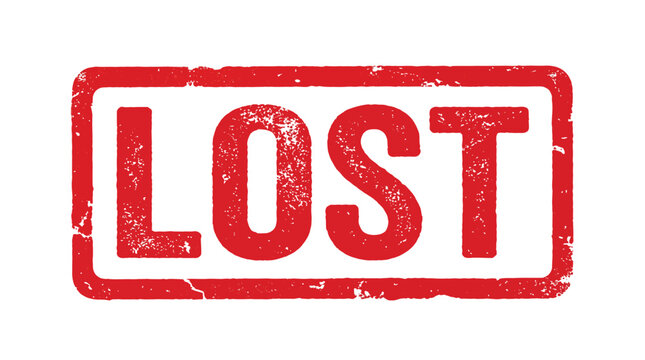 Red textured rubber stamp vector illustration featuring the bold capital letters spelling the word lost