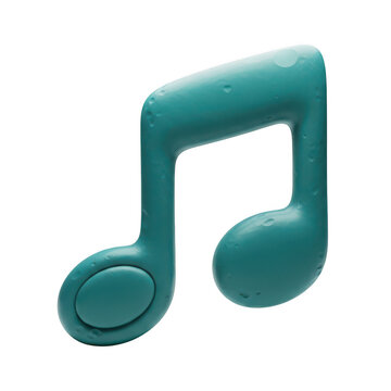 A green eighth note covered in water droplets isolated on transparent background , png