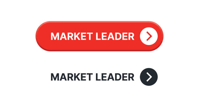 Bright red and dark grey market leader buttons featuring modern arrow icons in vector graphic style