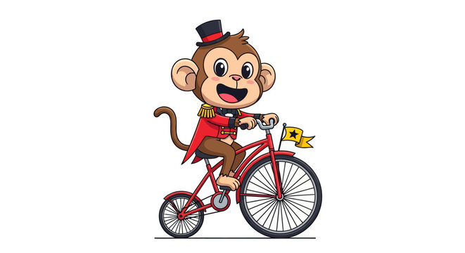 Circus Monkey Riding Bicycle with Top Hat and Red Jacket