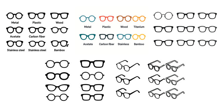 Eyewear icons with glasses frames flat minimal