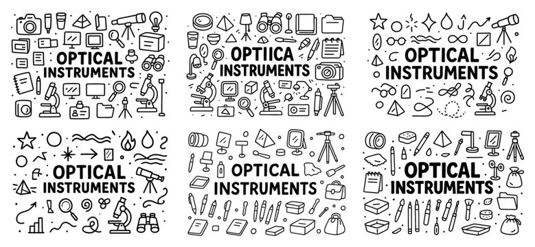 Optical icons with telescope microscope glasses outline