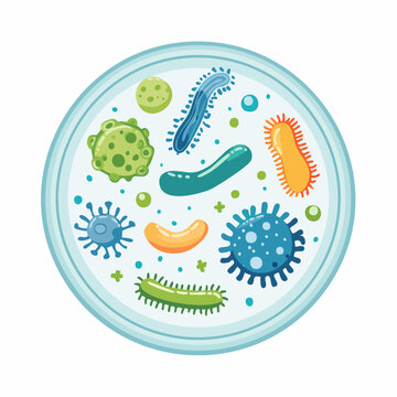 Cartoon Bacteria and Viruses in Petri Dish