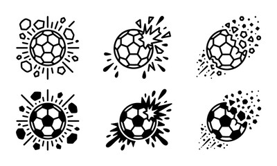 soccer ball icon with monochrome impact lines and splashes for sporty graphic design © Sumaya