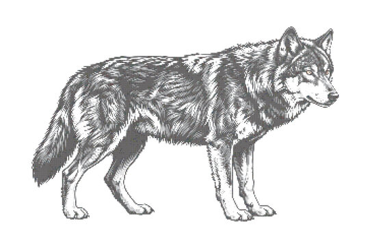 Detailed illustration of a standing wolf in a neutral background