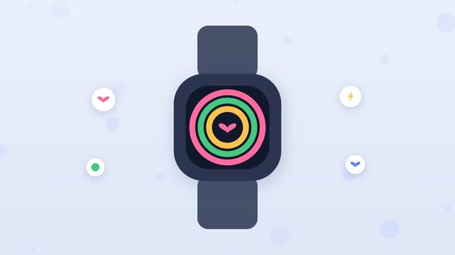 Flat design smartwatch with activity rings for fitness tracking