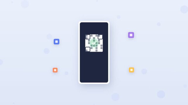 Animated flat design smartphone scanning QR code for mobile verification