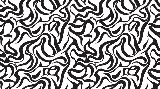 Seamless Black and White Camouflage Pattern with Abstract Organic Liquid Flames