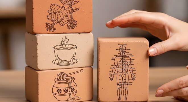 Ayurvedic medicine concept with blocks