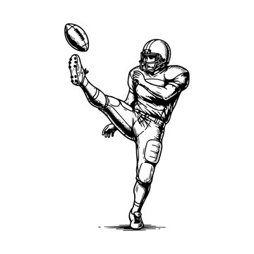 American Football Player Kicking Ball in Action Sketch.