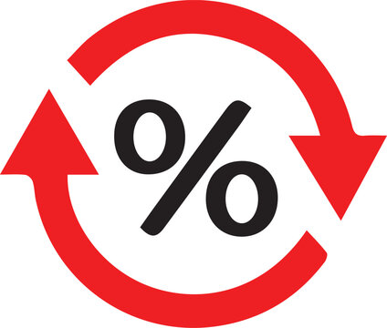 Red circular arrow icon with percent sign Vector