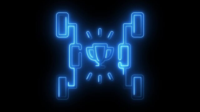 Neon tournament bracket with winner trophy glowing sports competition chart animation