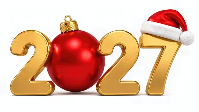 Happy New Year 2027 Golden 3D Illustration with Luxury Fireworks Background