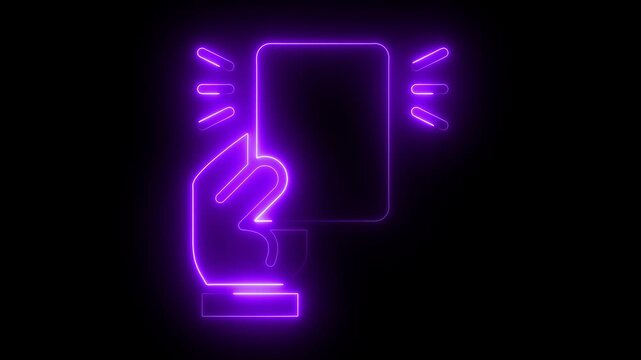 Neon purple red card animation, sports referee penalty symbol for soccer and football
