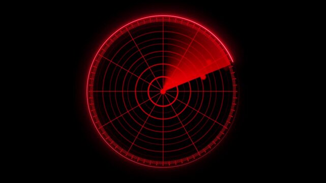 Red radar screen scanning interface with target detection animation for military and tech projects sonar