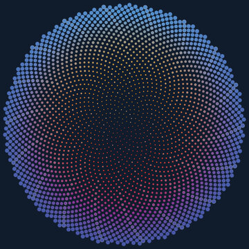 Golden ratio phyllotaxis spiral dot pattern on dark background