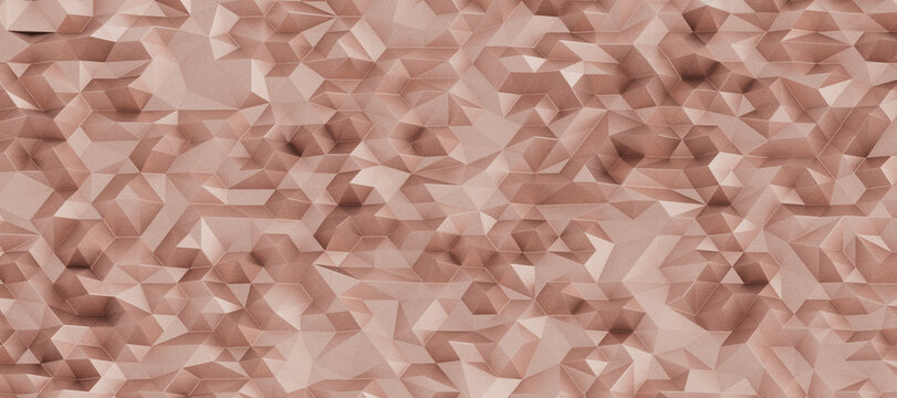 Abstract geometric low poly pattern with a soft rose gold texture and shadow effect