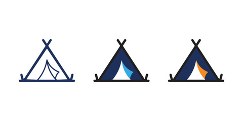 Tent Icon Set, Outline, and Solid Vector Icons © MDRaisul