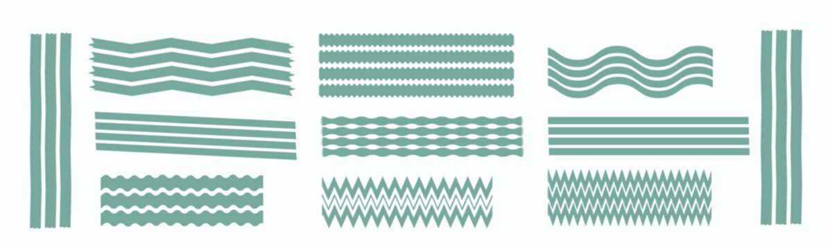 Set of textured brush stroke lines and zigzags