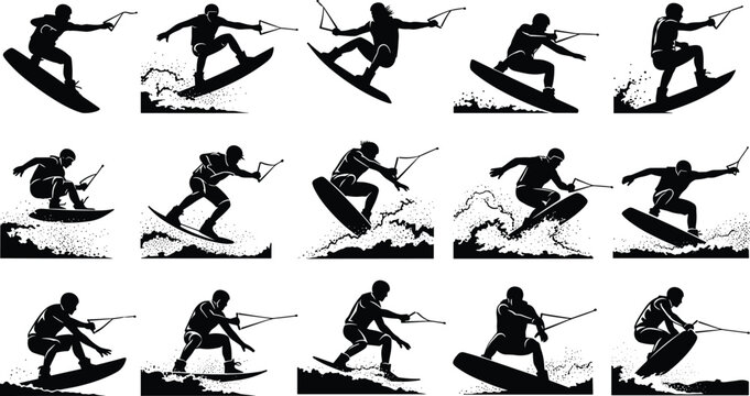 Wakeboarder Silhouettes Vector Illustration Set