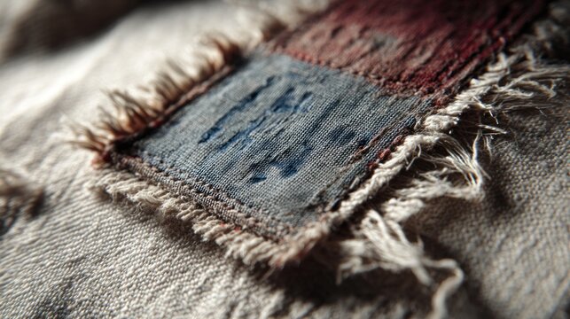 Distressed denim patch detail closeup