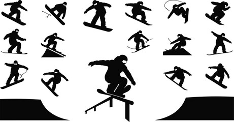 Snowboarder Silhouettes Vector Illustration Set © Nurjahan