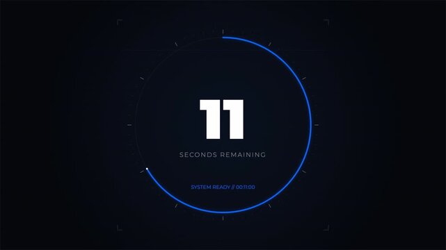 Futuristic Digital Countdown Timer 15 Seconds Featuring Blue Radial Progress Ring for Modern Tech Intros and Live Stream Transitions 4k video