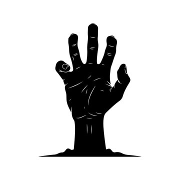 Silhouette of a zombie hand emerging from the ground.