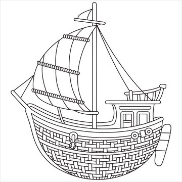 Historical viking longship with square sail and intricate ropework