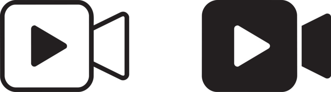 Video camera vector icon set with play button for multimedia and movie streaming design