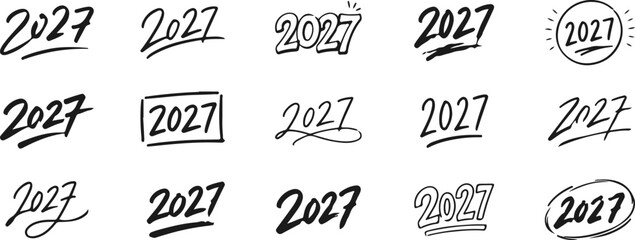 2027 Happy New Year Logo Collection – Modern Number Typography Designs with Festive Labels, Celebration Badges and Greeting Elements © Nahlnarendra