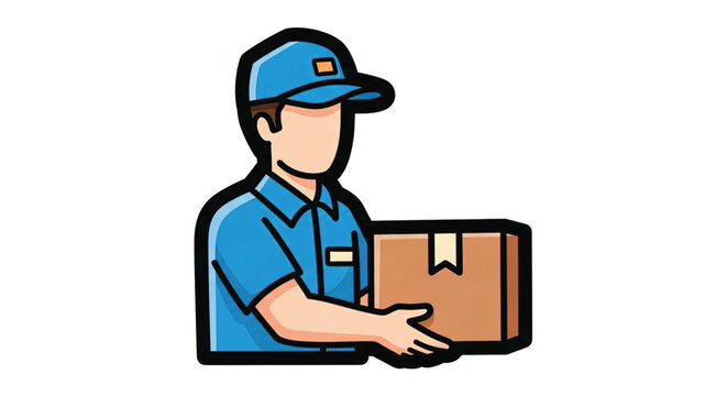 Delivery man holding cardboard box.