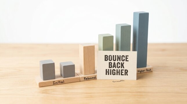 Bar chart blocks showing business growth and bounce back higher concept