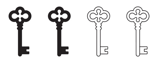 Set of four black keys icons on transparent background for graphic design. © Labib