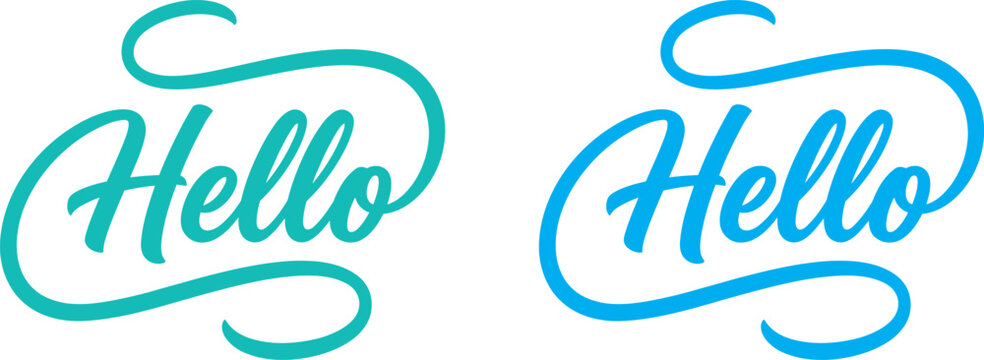 Two hello lettering designs turquoise and teal brush script typography