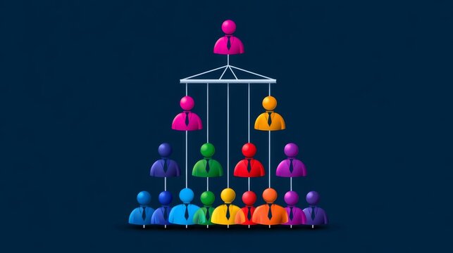 Colorful Symbolic Representation of Workplace Hierarchy and Control with Diverse Workforce Illustrating Organizational Structure and Team Relations