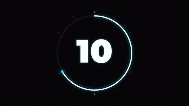 15 second round circle countdown timer animation, minimalist digital clock 4k video