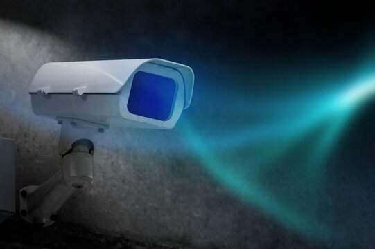 Closeup of CCTV camera on the wall